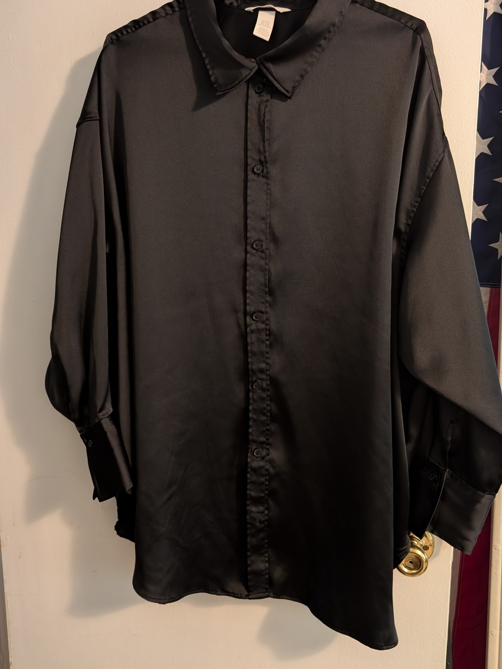 H&M Black Satin Button-Down Blouse